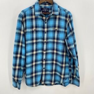 American Eagle Flannel Shirt Mens Large Blue Plaid Prep Fit Grunge Cabin Casual